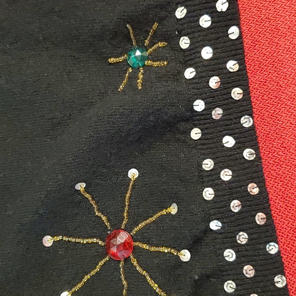 VINTAGE Black long sleeve lined cardigan bead rhinestone embellished Medium EUC - Picture 4 of 10